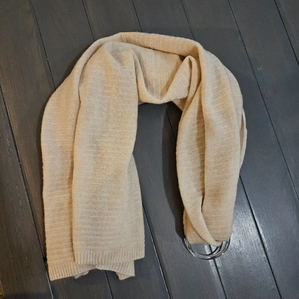 La Sein Women's Beige Cashmere Lined Ribbed Scarf